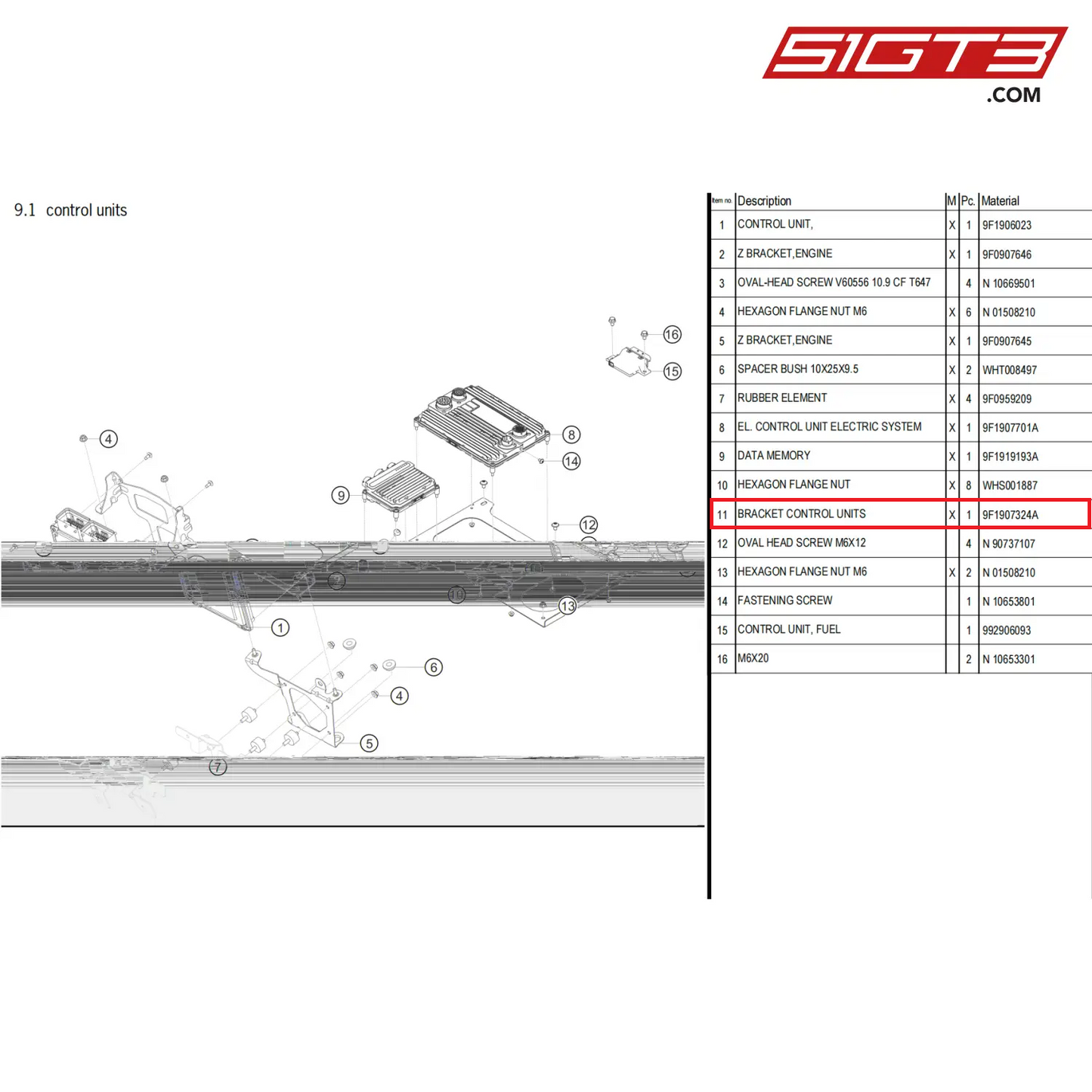 BRACKET CONTROL UNITS - 9F1907324A [PORSCHE 911 GT3 Cup Type 992]