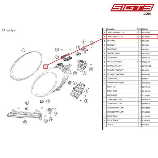 Z HEADLAMP LEFT CUP - 9F1941005A [PORSCHE 911 GT3 Cup Type 992]