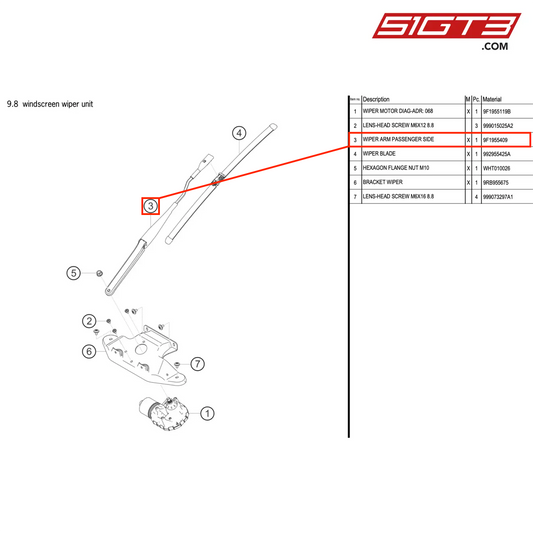 WIPER ARM PASSENGER SIDE - 9F1955409 [PORSCHE 992.1 GT3 R]