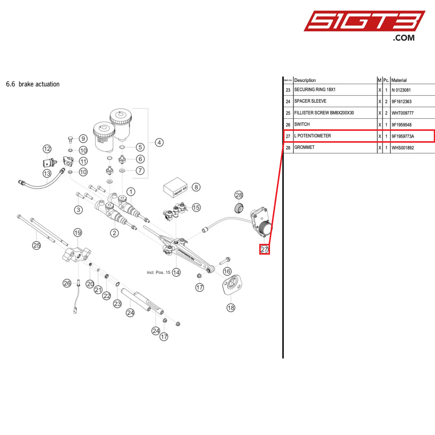 L POTENTIOMETER - 9F1959773A [PORSCHE 911 GT3 Cup Type 992]