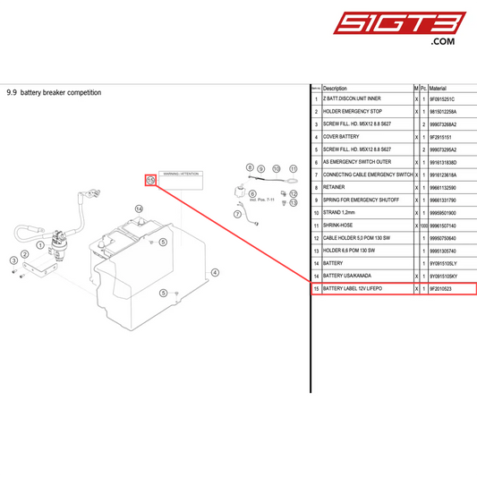 BATTERY LABEL 12V LIFEPO - 9F2010523 [PORSCHE 718 Cayman GT4 Clubsport]