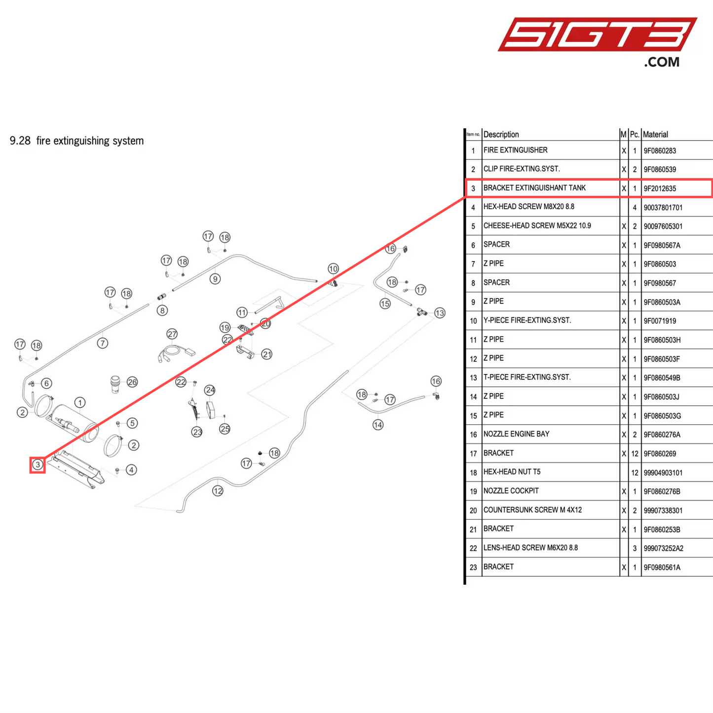 BRACKET EXTINGUISHANT TANK - 9F2012635 [PORSCHE 911 GT2 RS Clubsport]