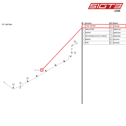 Z FUEL LINE REAR - 9F2201082 [PORSCHE 718 Cayman GT4 RS Clubsport]