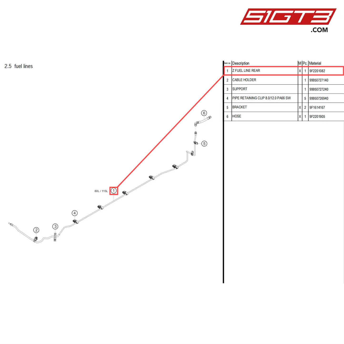 Z FUEL LINE REAR - 9F2201082 [PORSCHE 718 Cayman GT4 Clubsport]