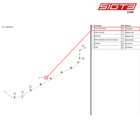 Z FUEL LINE REAR - 9F2201082 [PORSCHE 718 Cayman GT4 Clubsport]