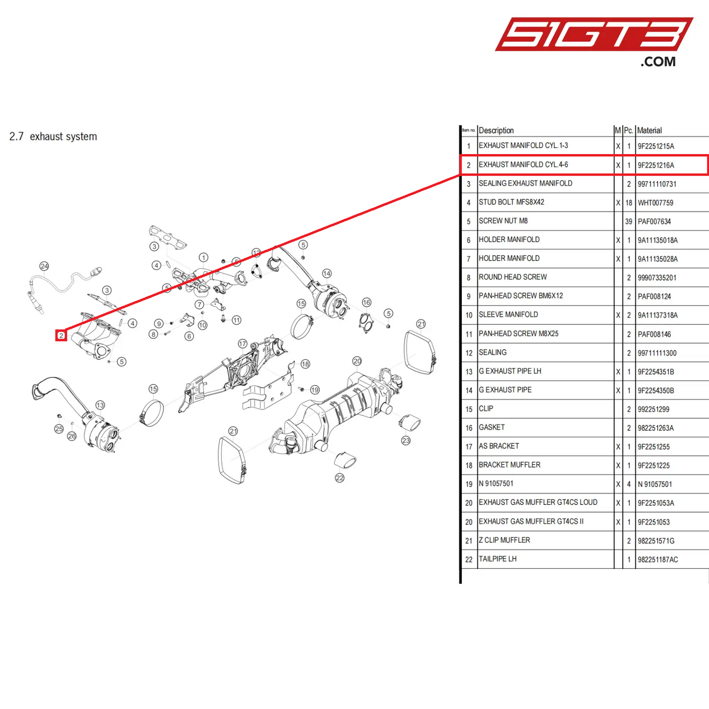 EXHAUST MANIFOLD CYL.4-6 - 9F2251216A [PORSCHE 718 Cayman GT4 Clubsport]