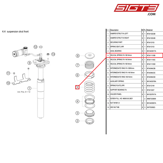 HELICAL SPRING FA 180 N/mm - 9F2411105B [PORSCHE 718 Cayman GT4 RS Clubsport]