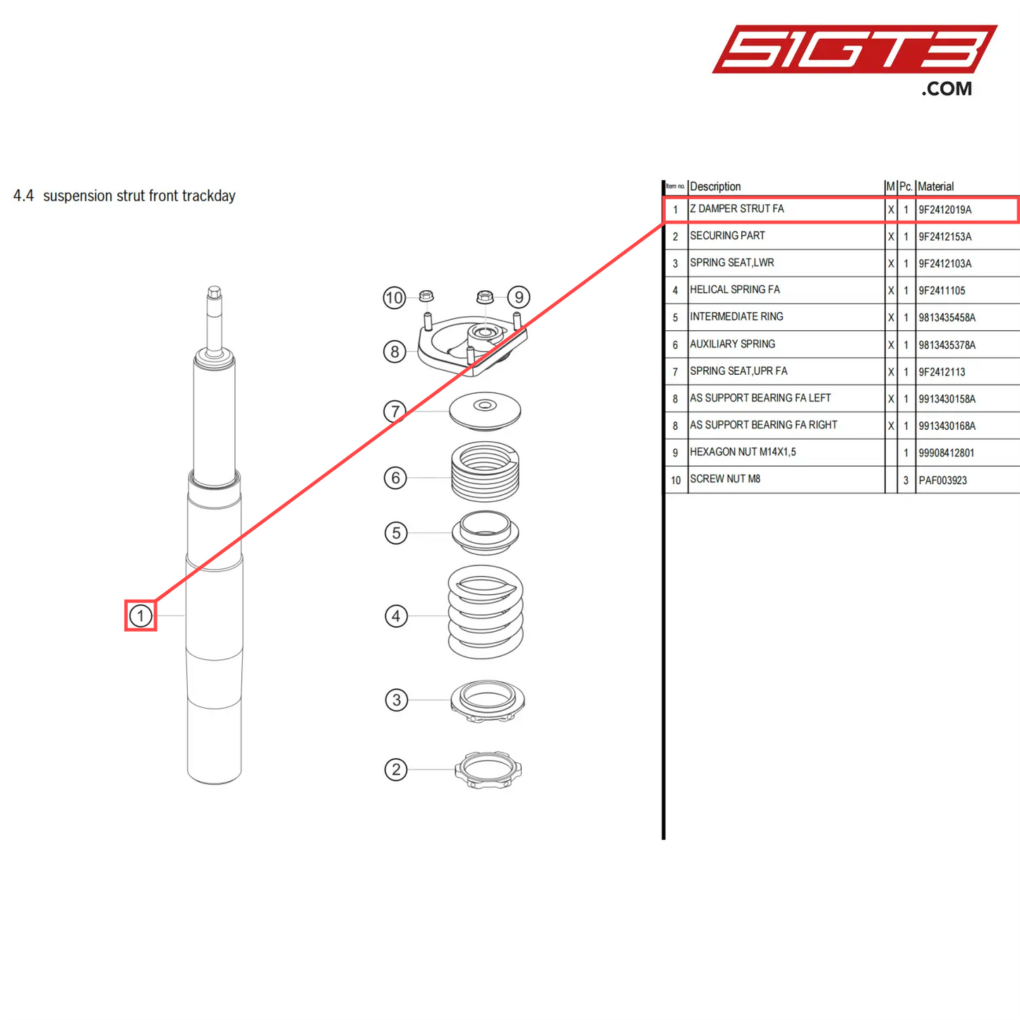 Z DAMPER STRUT FA - 9F2412019A [PORSCHE 718 Cayman GT4 Clubsport]