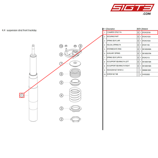 Z DAMPER STRUT FA - 9F2412019A [PORSCHE 718 Cayman GT4 Clubsport]