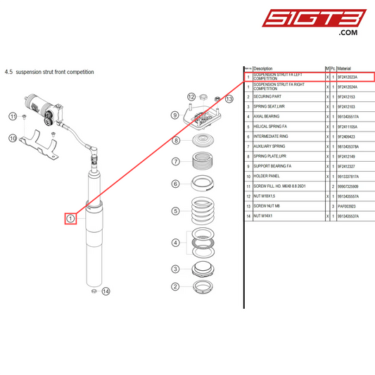 SOSPENSION STRUT FA LEFT COMPETITION - 9F2412023A [PORSCHE 718 Cayman GT4 Clubsport]