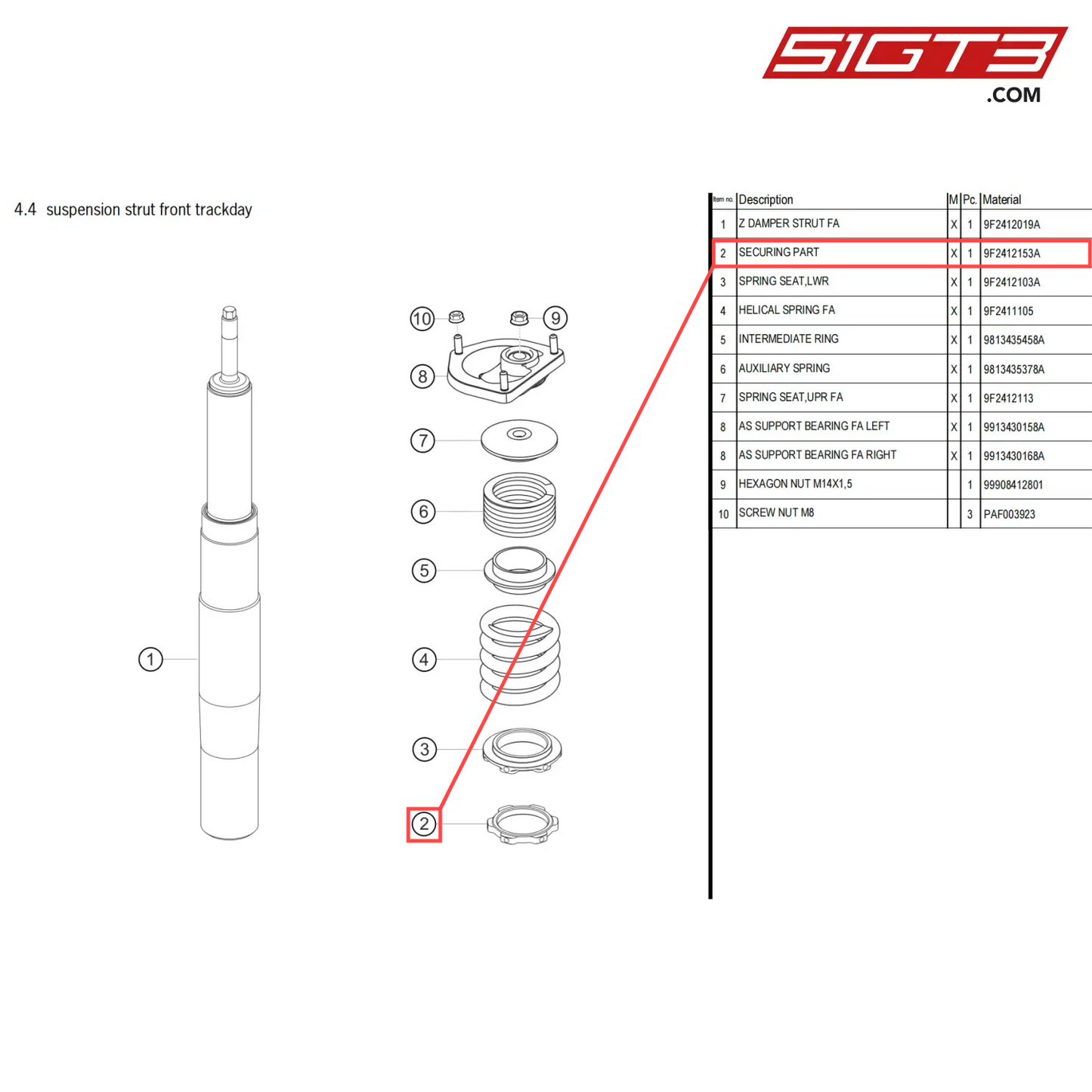 SECURING PART - 9F2412153A [PORSCHE 718 Cayman GT4 Clubsport]