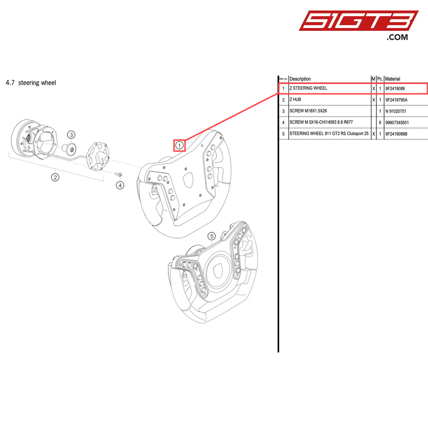 Z STEERING WHEEL - 9F2419089 [PORSCHE 911 GT2 RS Clubsport]