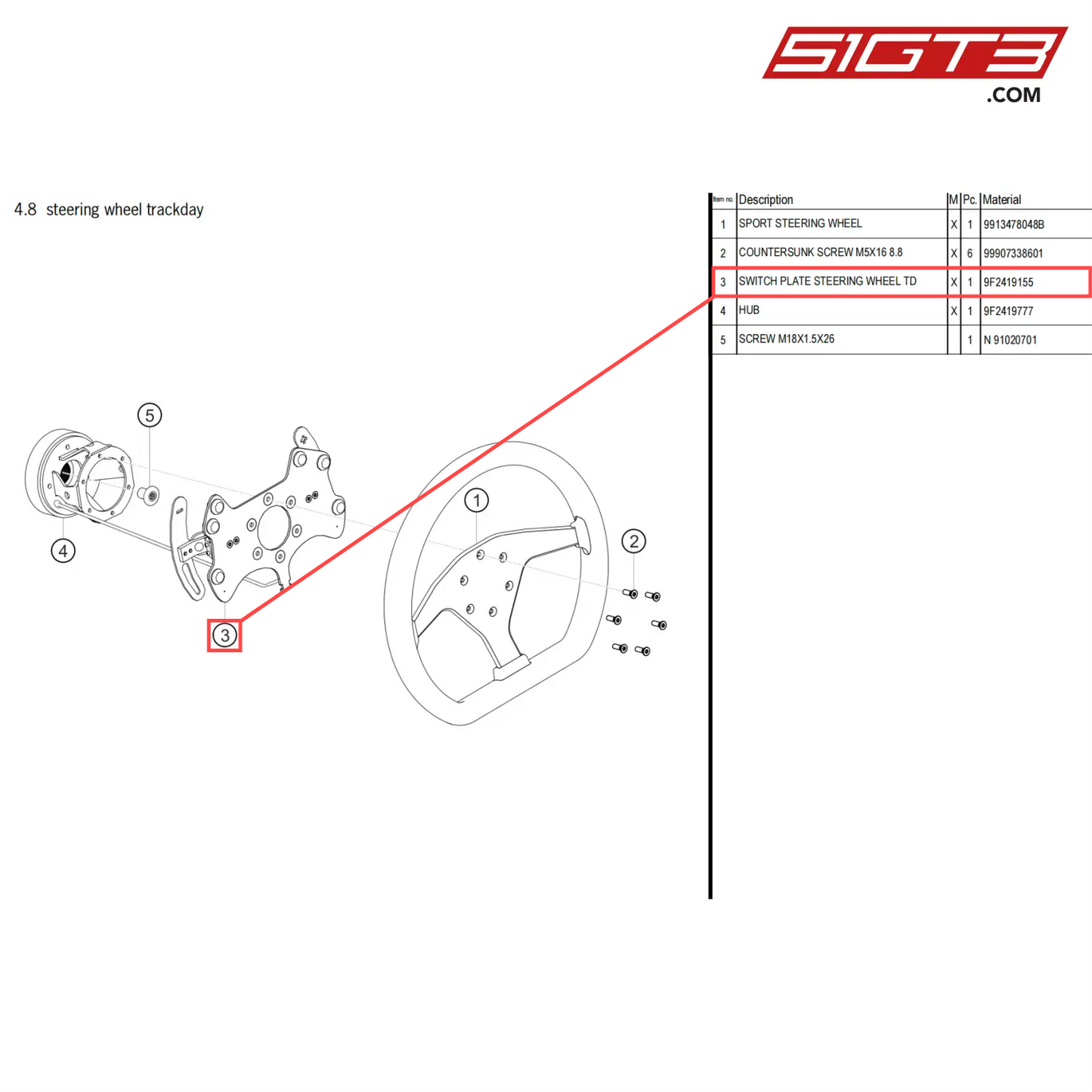 SWITCH PLATE STEERING WHEEL TD - 9F2419155 [PORSCHE 718 Cayman GT4 Clubsport]