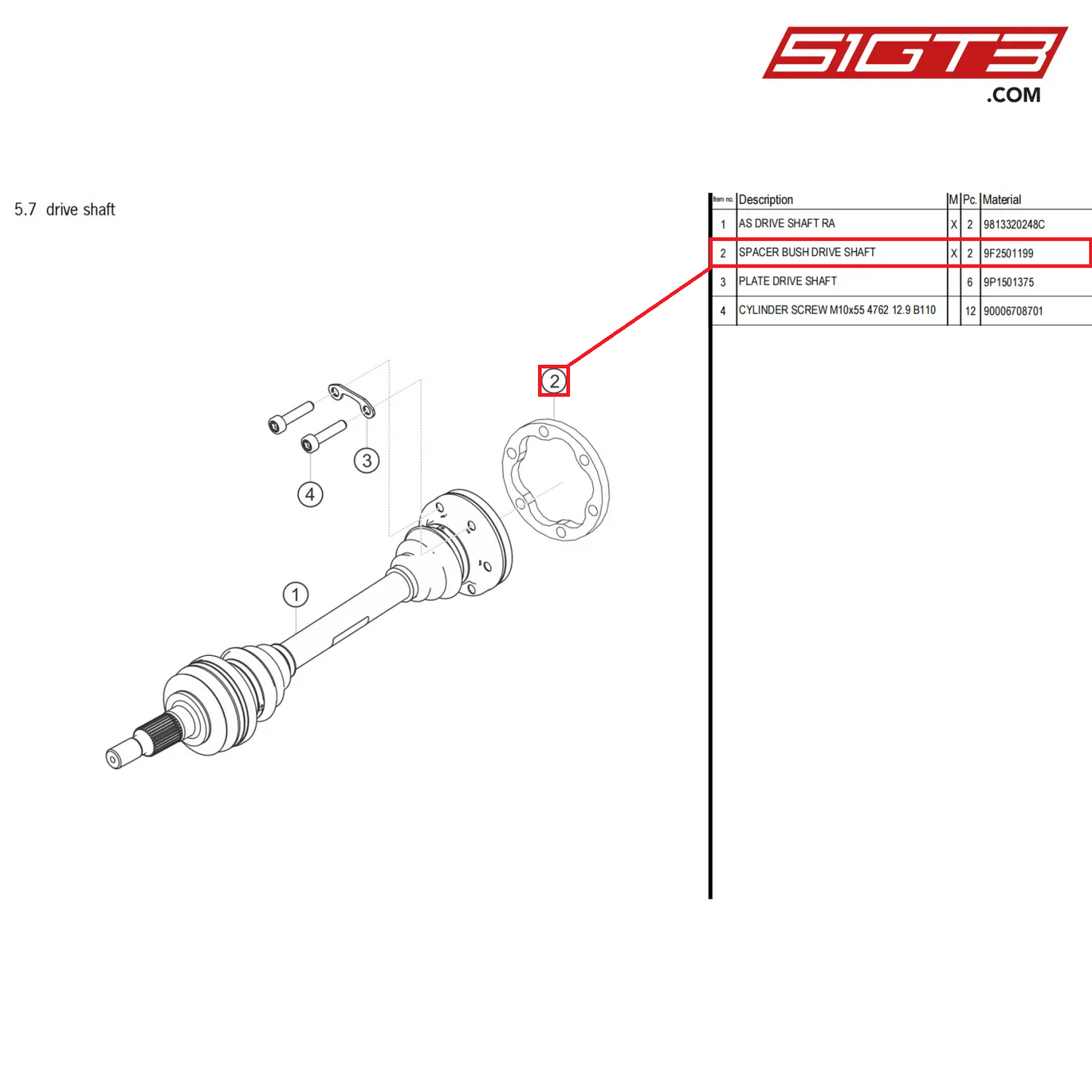 SPACER BUSH DRIVE SHAFT - 9F2501199 [PORSCHE 718 Cayman GT4 Clubsport]