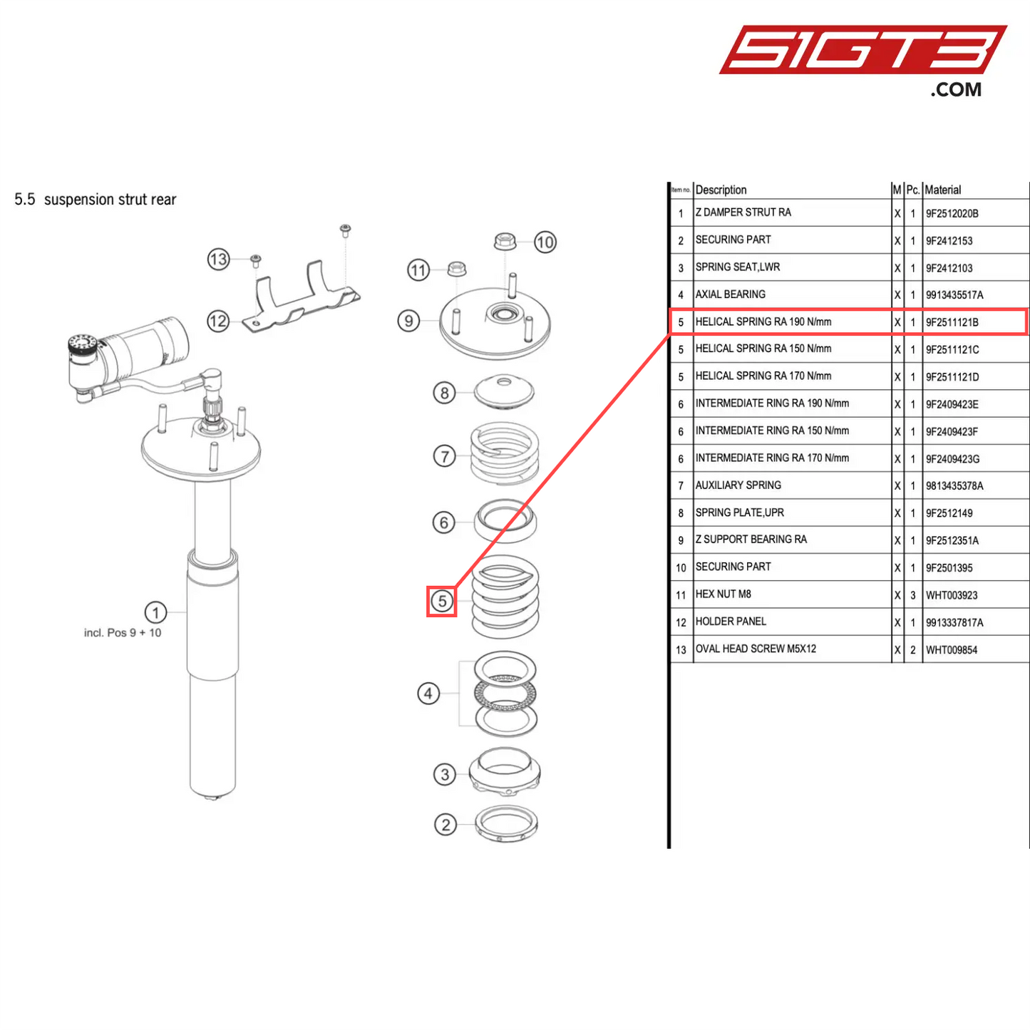 HELICAL SPRING RA 190 N/mm - 9F2511121B [PORSCHE 718 Cayman GT4 RS Clubsport]