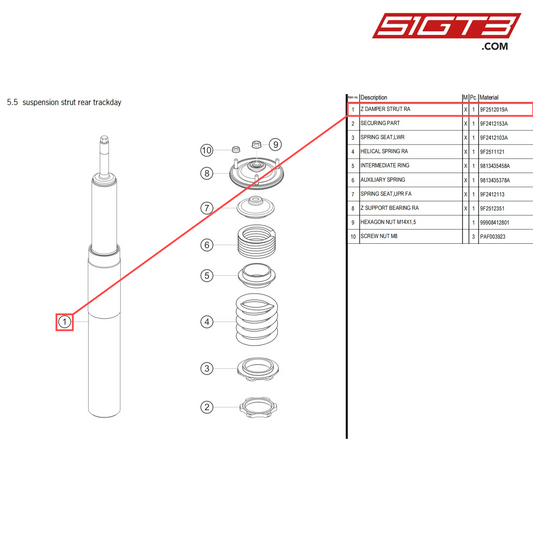 Z DAMPER STRUT RA - 9F2512019A [PORSCHE 718 Cayman GT4 Clubsport]