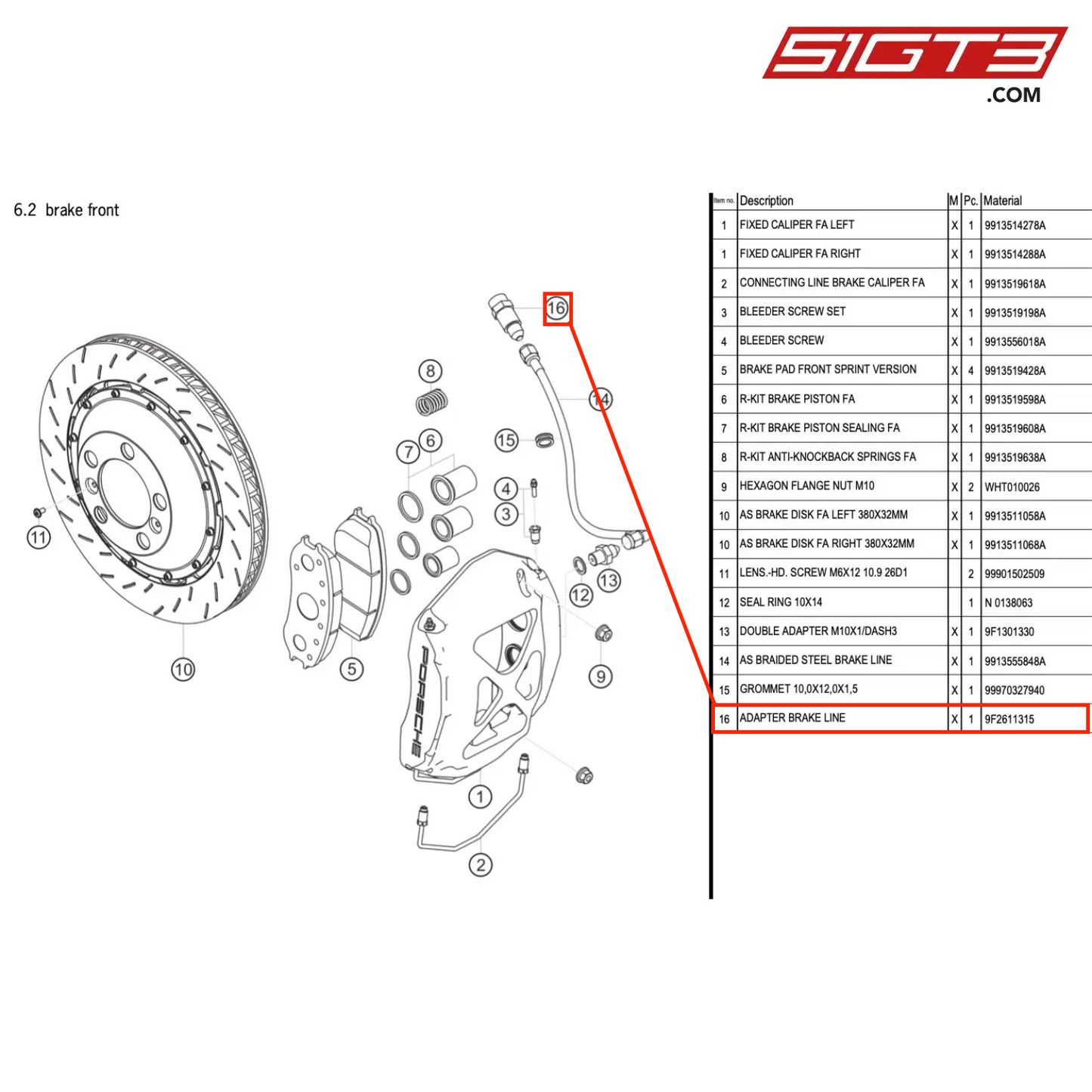 ADAPTER BRAKE LINE - 9F2611315 [PORSCHE 991.1 GT3 Cup (2017)]