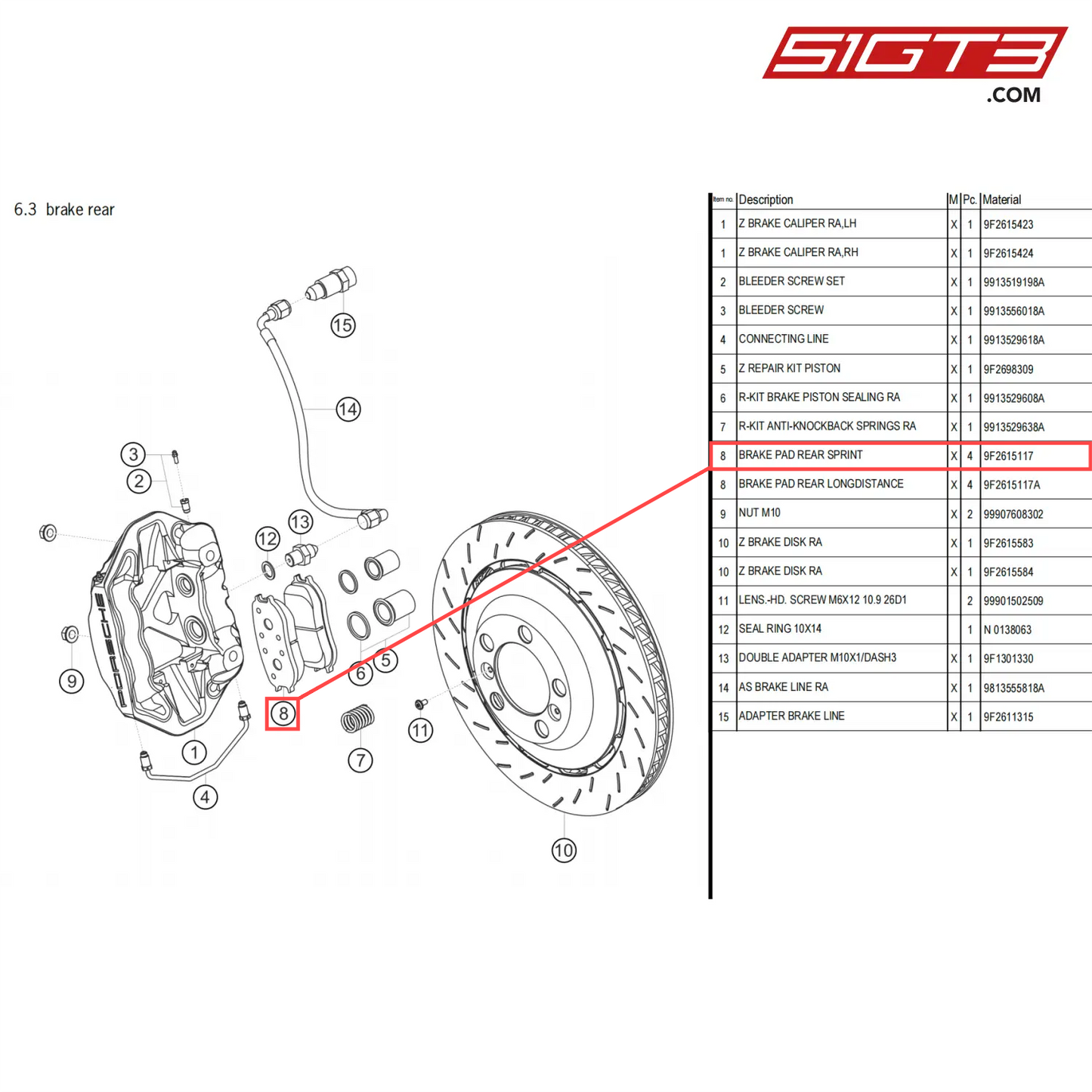 BRAKE PAD REAR SPRINT - 9F2615117 [PORSCHE 718 Cayman GT4 Clubsport]