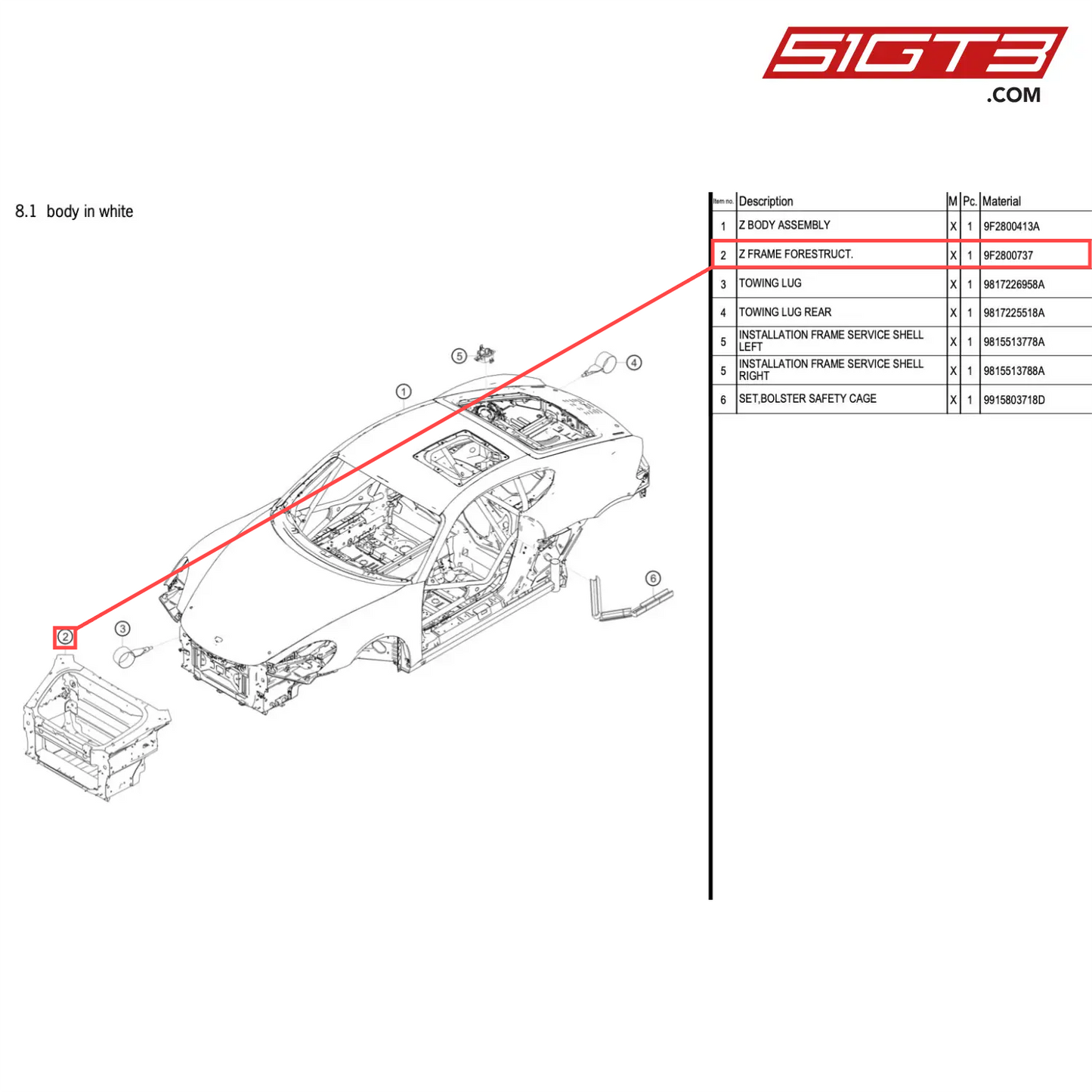 Z FRAME FORESTRUCT. - 9F2800737 [PORSCHE 718 Cayman GT4 RS Clubsport]