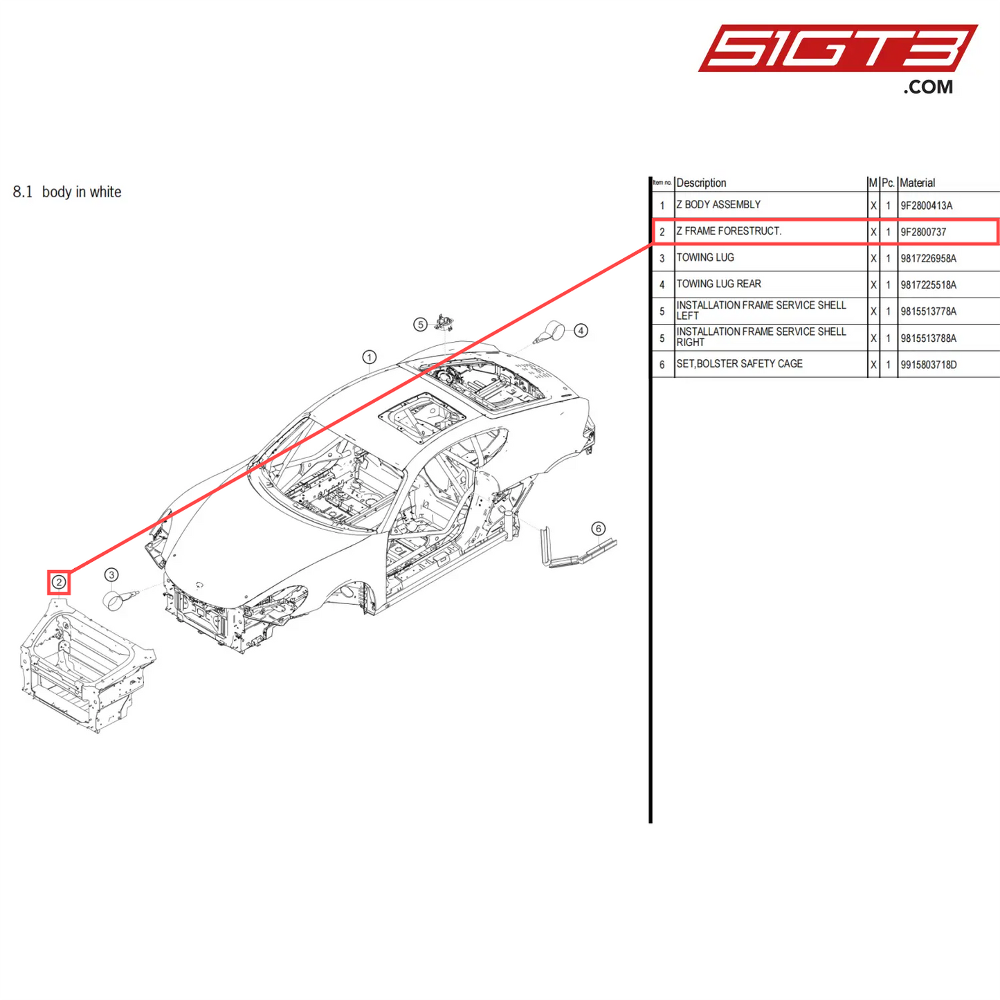 Z FRAME FORESTRUCT. - 9F2800737 [PORSCHE 718 Cayman GT4 Clubsport]