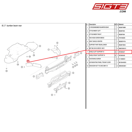 SHIELD LEFT SUPPORT III - 9F2805427 [PORSCHE 718 Cayman GT4 RS Clubsport]