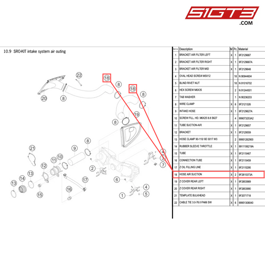 HOSE AIR SUCTION - 9F2815373A [PORSCHE 718 Cayman GT4 Clubsport]