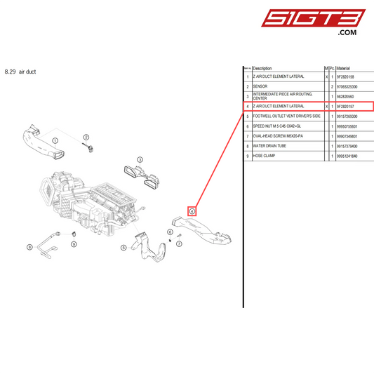 Z AIR DUCT ELEMENT LATERAL - 9F2820157 [PORSCHE 718 Cayman GT4 Clubsport]