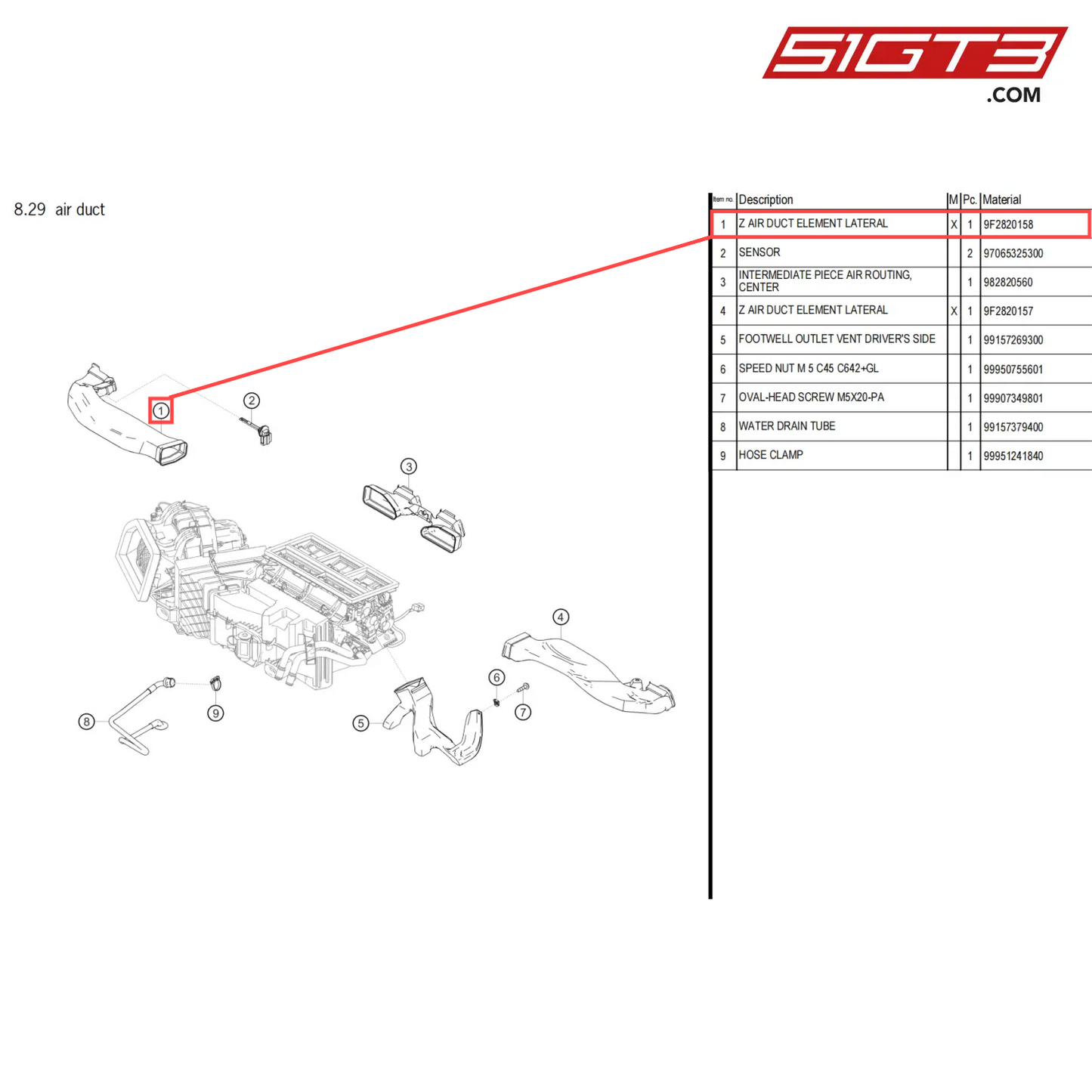 Z AIR DUCT ELEMENT LATERAL - 9F2820158 [PORSCHE 718 Cayman GT4 Clubsport]