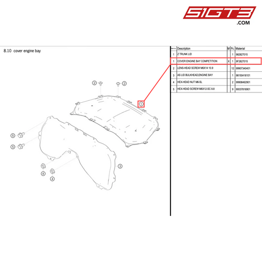 COVER ENGINE BAY COMPETITION - 9F2827015 [PORSCHE 718 Cayman GT4 Clubsport]