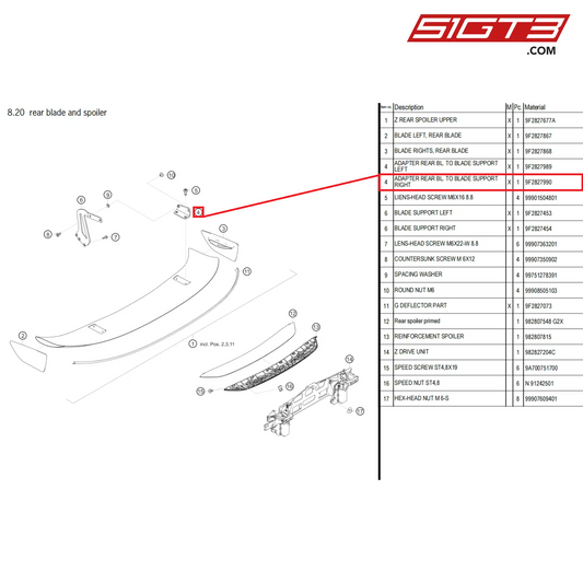 ADAPTER REAR BL. TO BLADE SUPPORT RIGHT - 9F2827990 [PORSCHE 718 Cayman GT4 Clubsport]