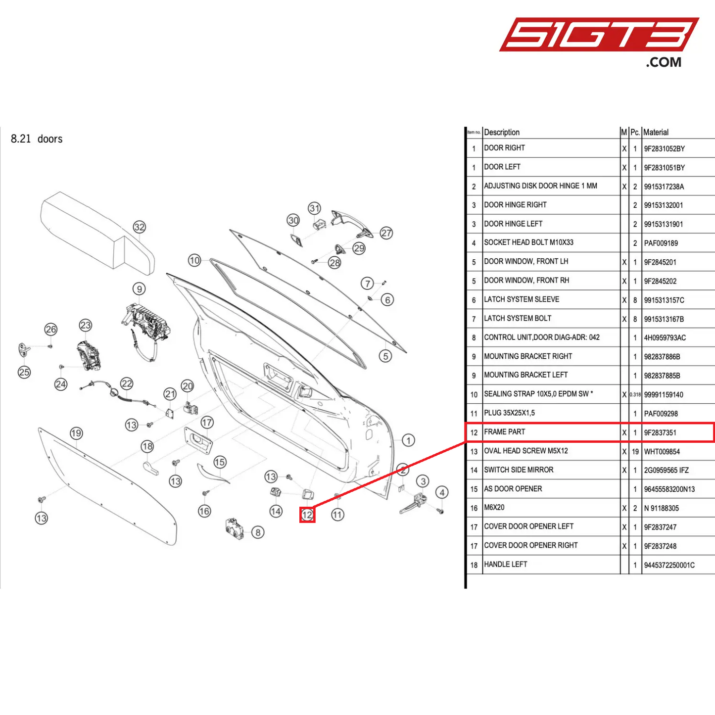 FRAME PART - 9F2837351 [PORSCHE 718 Cayman GT4 RS Clubsport]