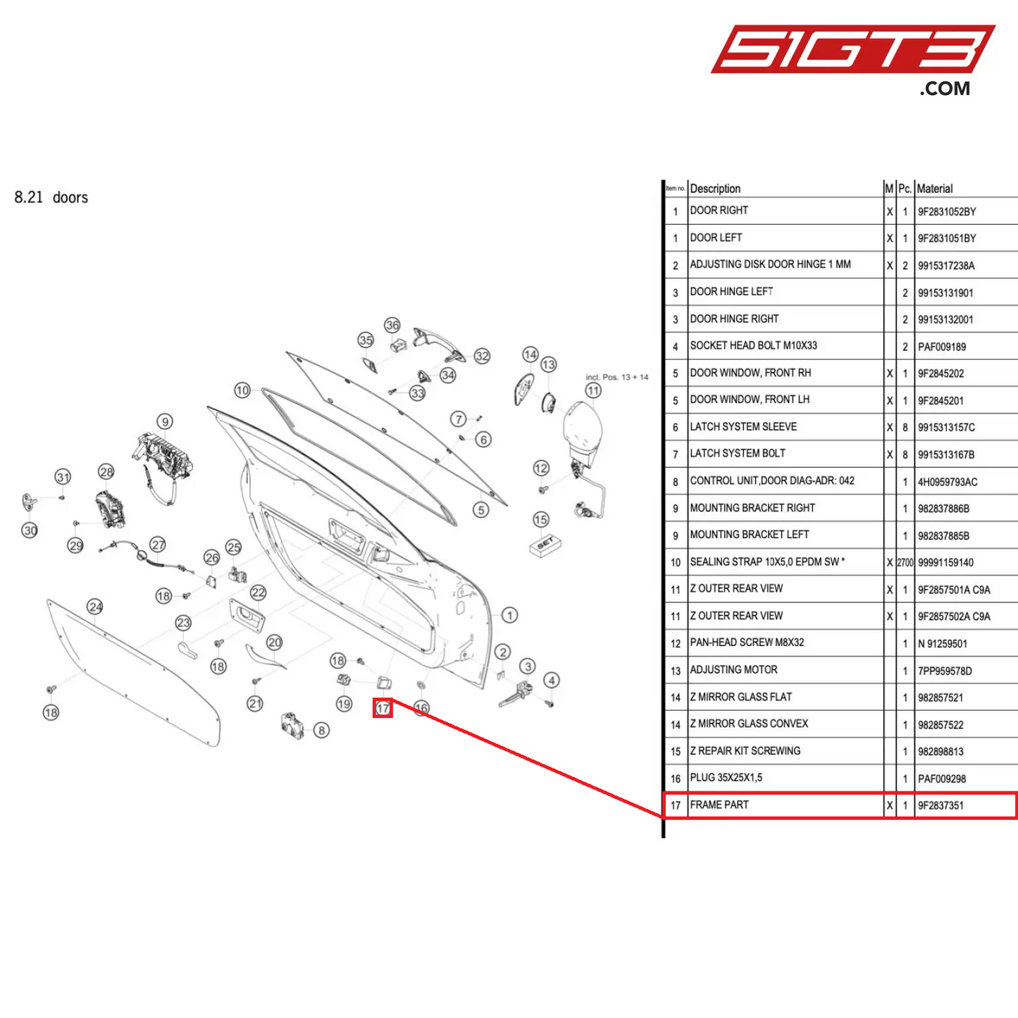 FRAME PART - 9F2837351 [PORSCHE 718 Cayman GT4 Clubsport]