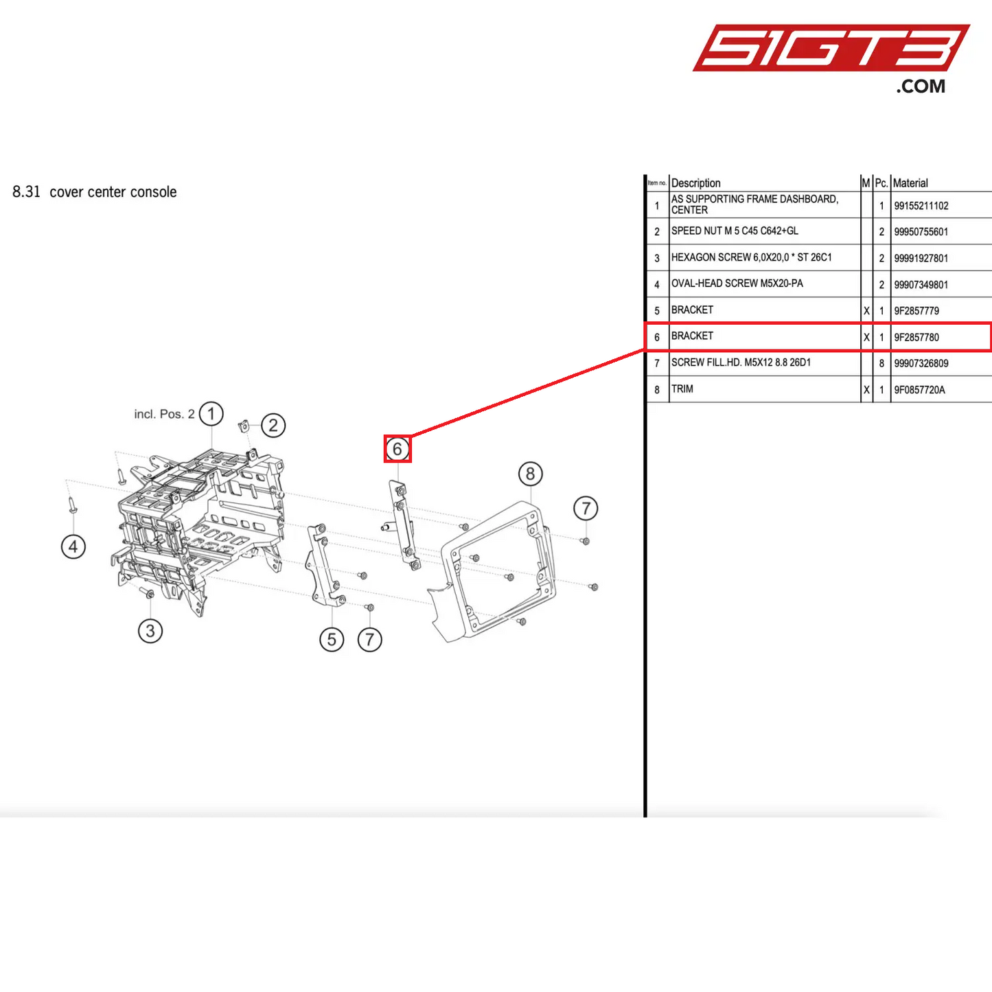 BRACKET - 9F2857780 [PORSCHE 911 GT2 RS Clubsport]