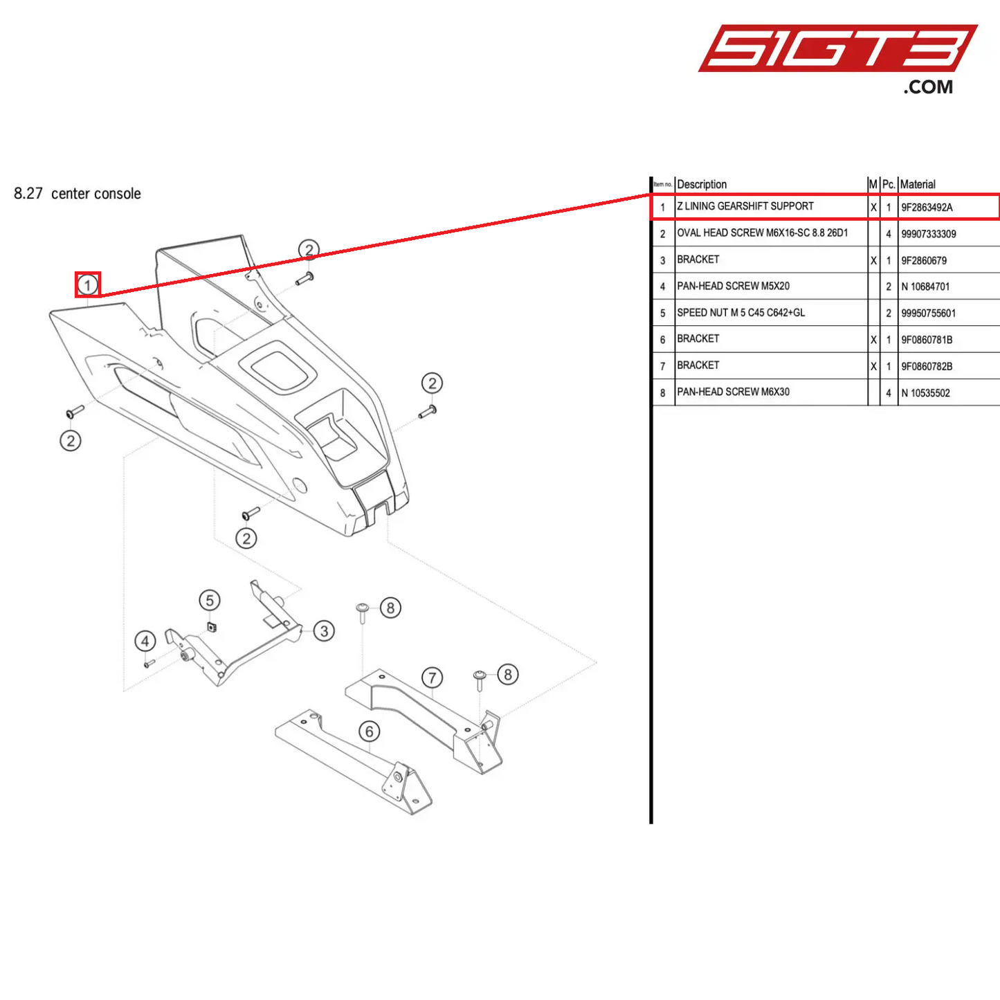 Z LINING GEARSHIFT SUPPORT - 9F2863492A [PORSCHE 718 Cayman GT4 RS Clubsport]