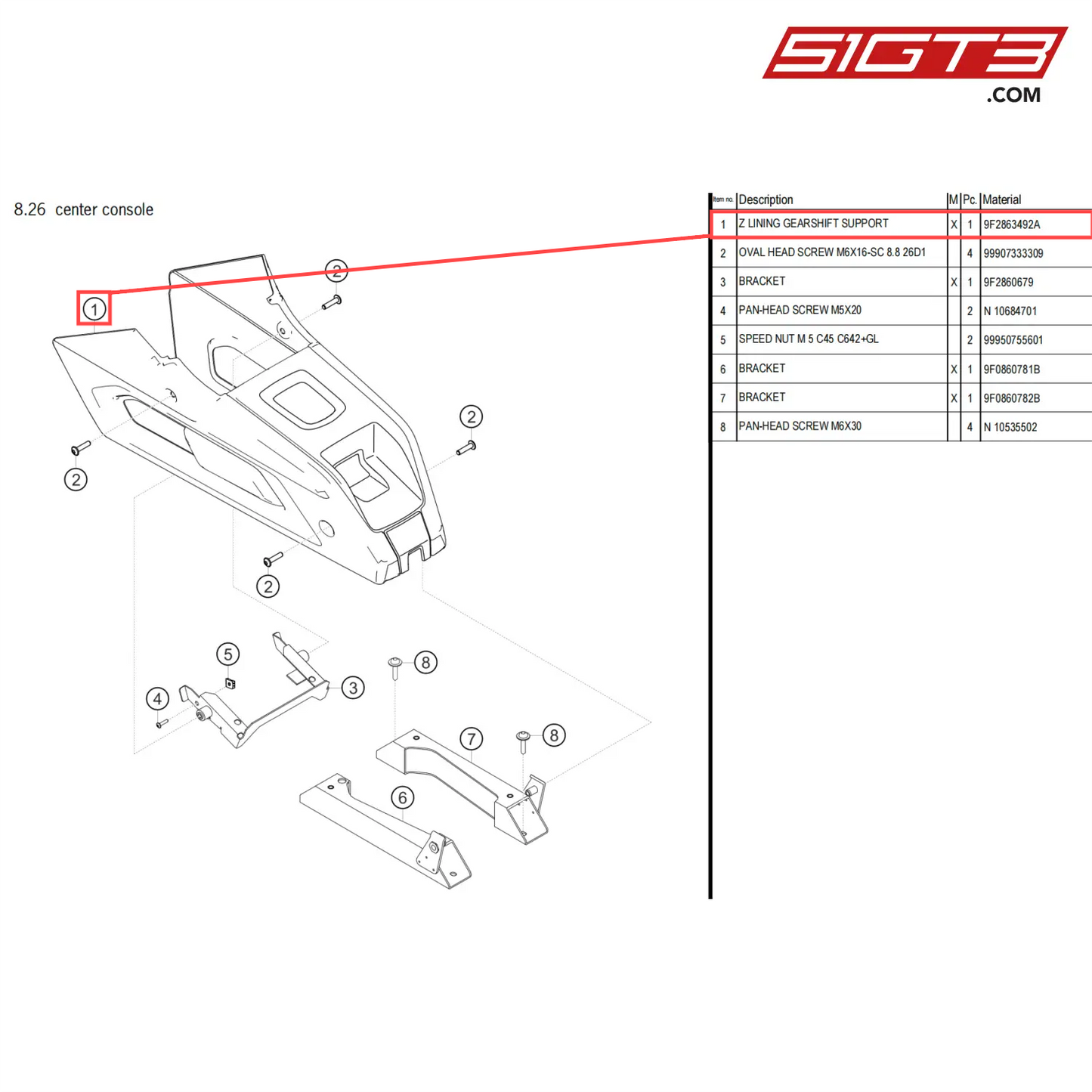 Z LINING GEARSHIFT SUPPORT - 9F2863492A [PORSCHE 718 Cayman GT4 Clubsport]