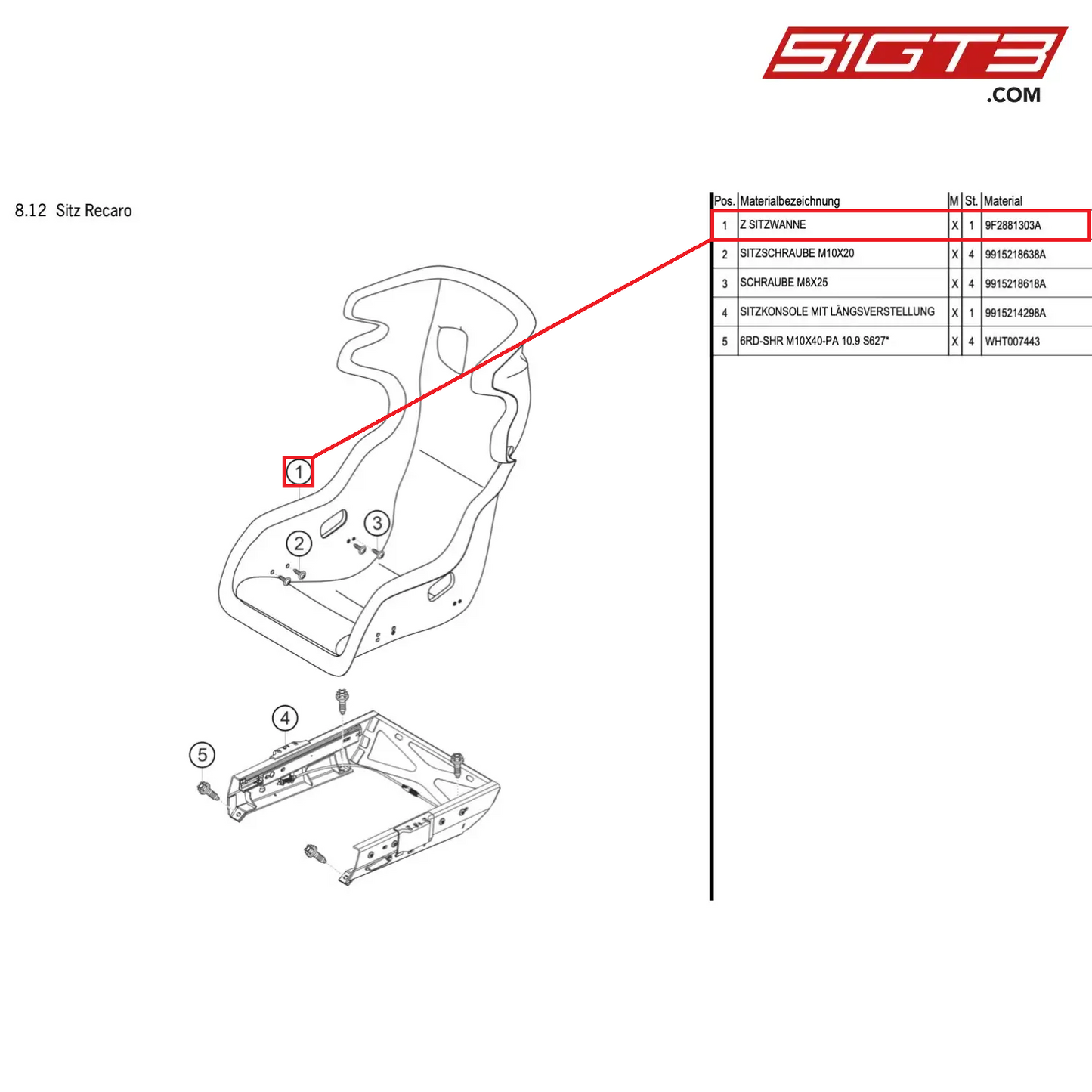 Z SEAT WELL - 9F2881303A [PORSCHE Cayman 981 GT4 Clubsport]