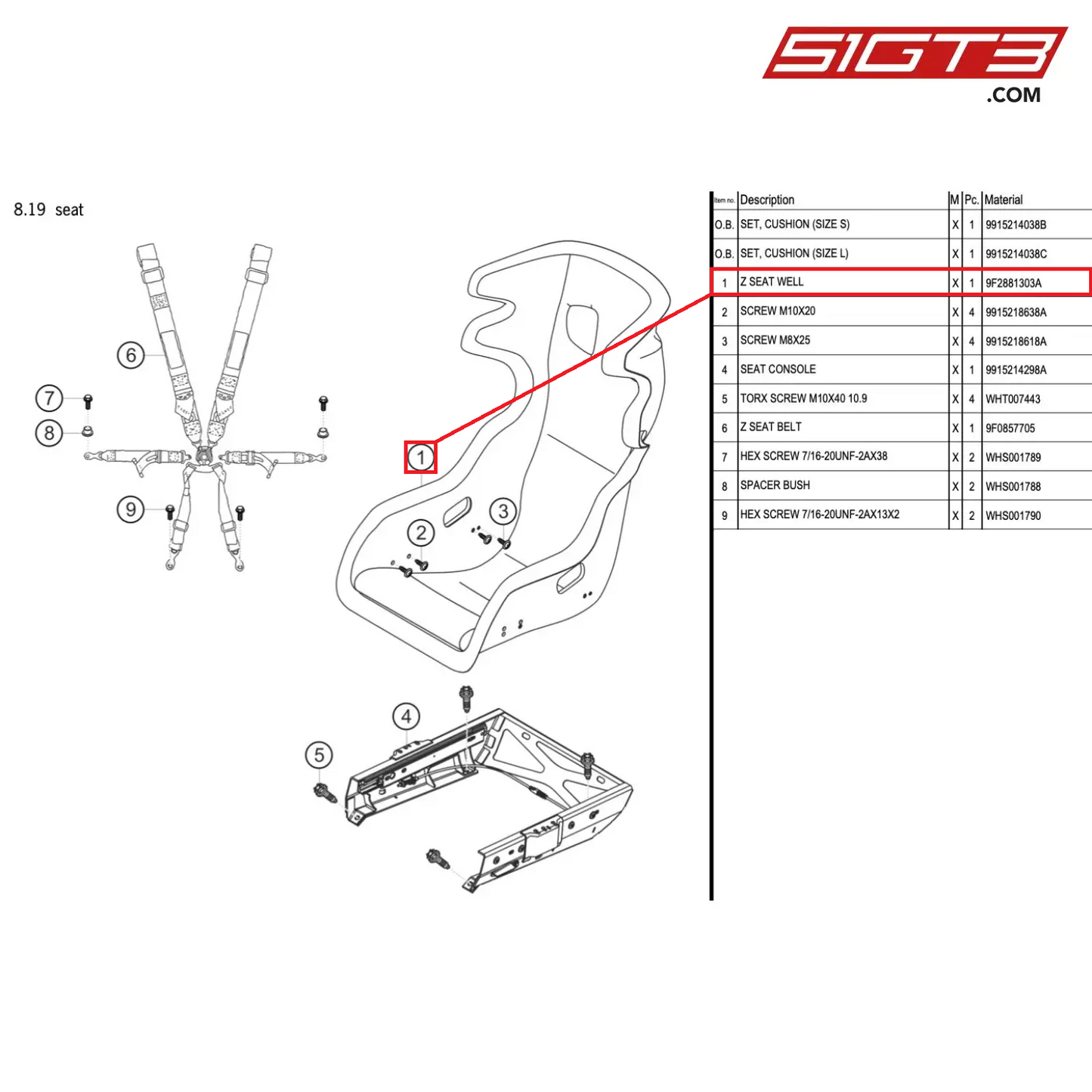 Z SEAT WELL - 9F2881303A [PORSCHE 991.1 GT3 Cup]