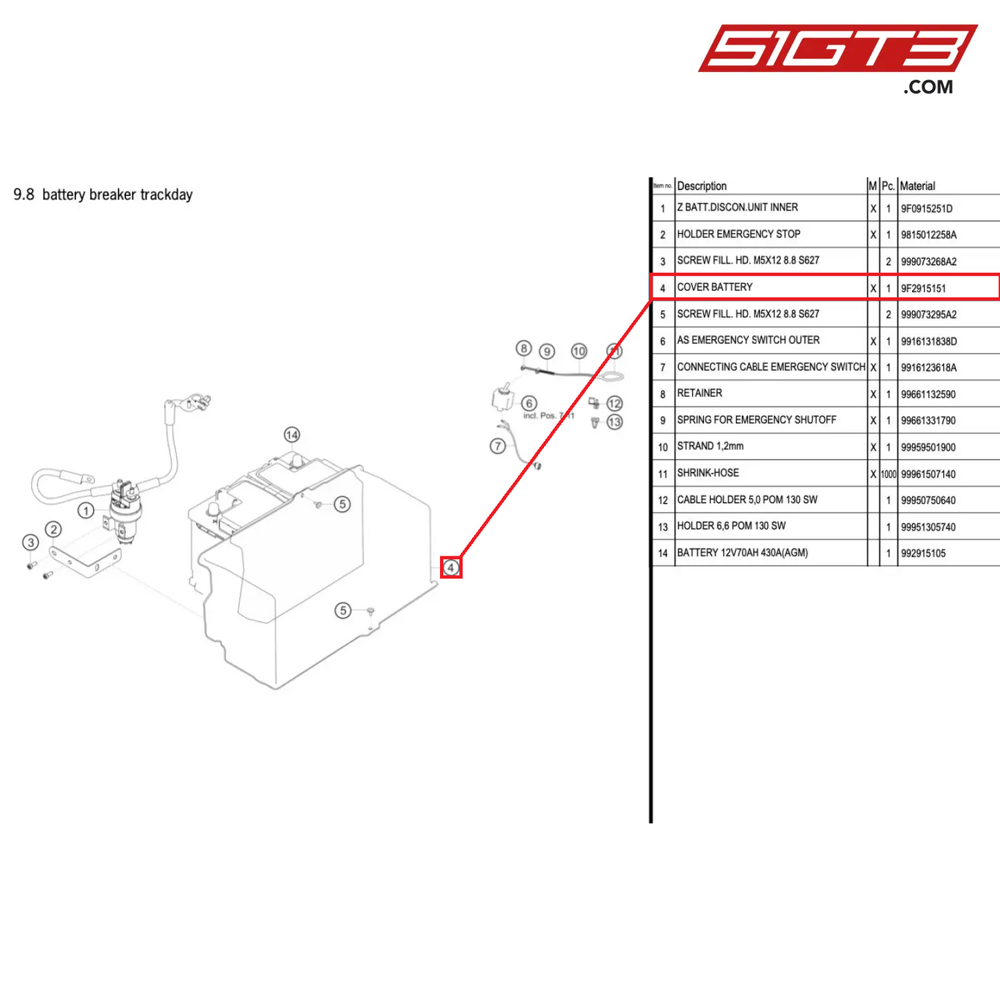 COVER BATTERY - 9F2915151 [PORSCHE 718 Cayman GT4 Clubsport]