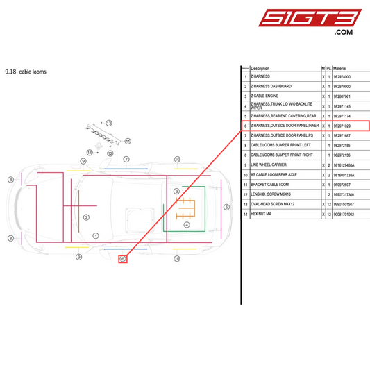 Z HARNESS,OUTSIDE DOOR PANEL,INNER - 9F2971029 [PORSCHE 718 Cayman GT4 Clubsport]
