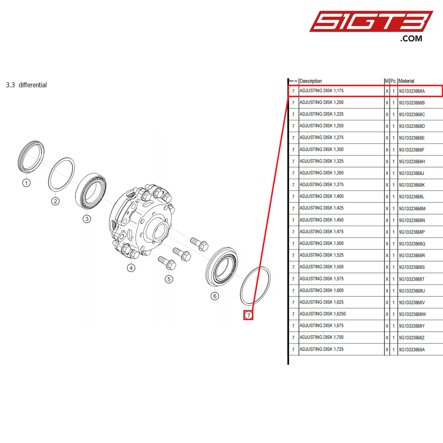 ADJUSTING DISK 1,175 - 9G13323668A [PORSCHE 718 Cayman GT4 Clubsport]