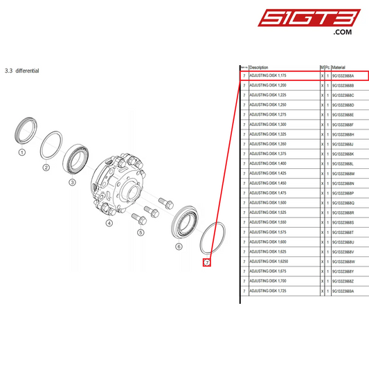 ADJUSTING DISK 1,175 - 9G13323668A [PORSCHE 718 Cayman GT4 Clubsport]