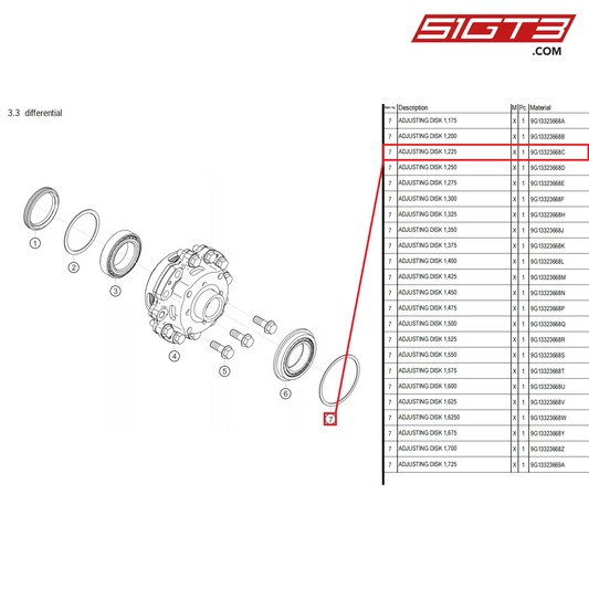 ADJUSTING DISK 1,225 - 9G13323668C [PORSCHE 718 Cayman GT4 Clubsport]