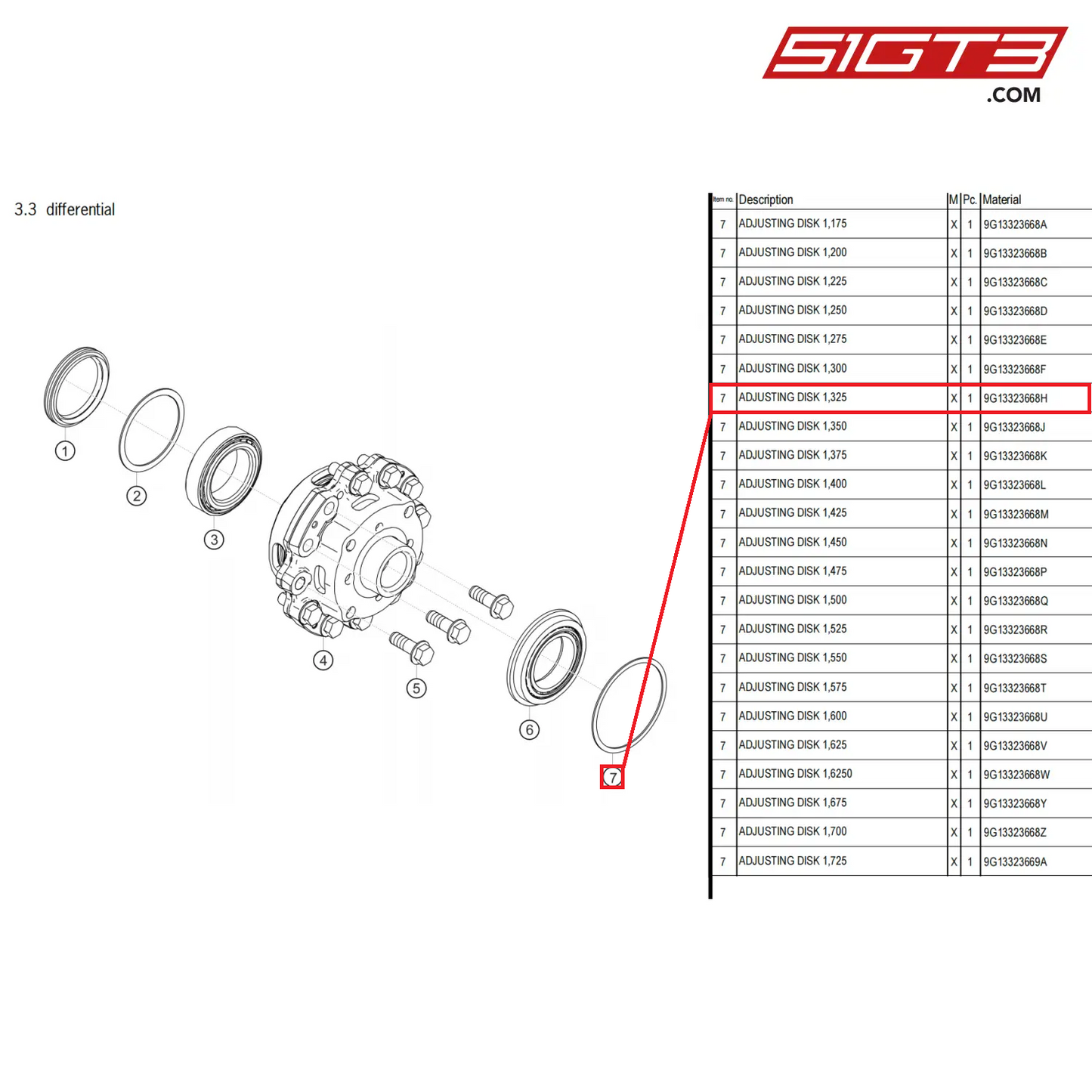 ADJUSTING DISK 1,325 - 9G13323668H [PORSCHE 718 Cayman GT4 Clubsport]