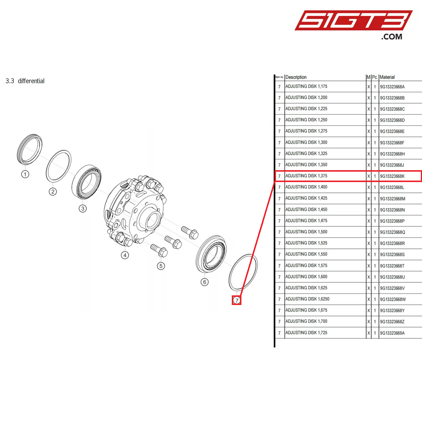 ADJUSTING DISK 1,375 - 9G13323668K [PORSCHE 718 Cayman GT4 Clubsport]