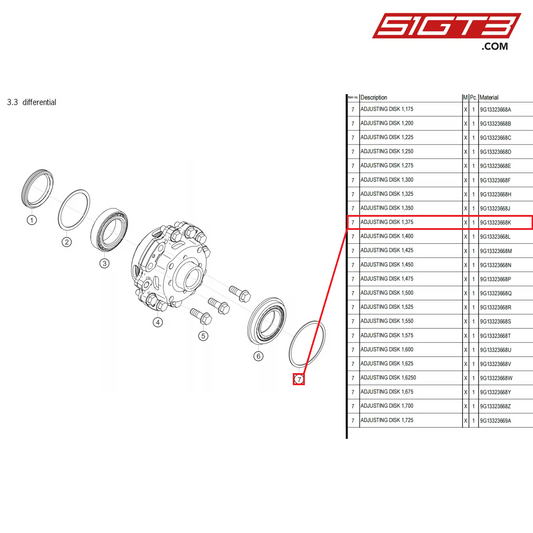 ADJUSTING DISK 1,375 - 9G13323668K [PORSCHE 718 Cayman GT4 RS Clubsport]