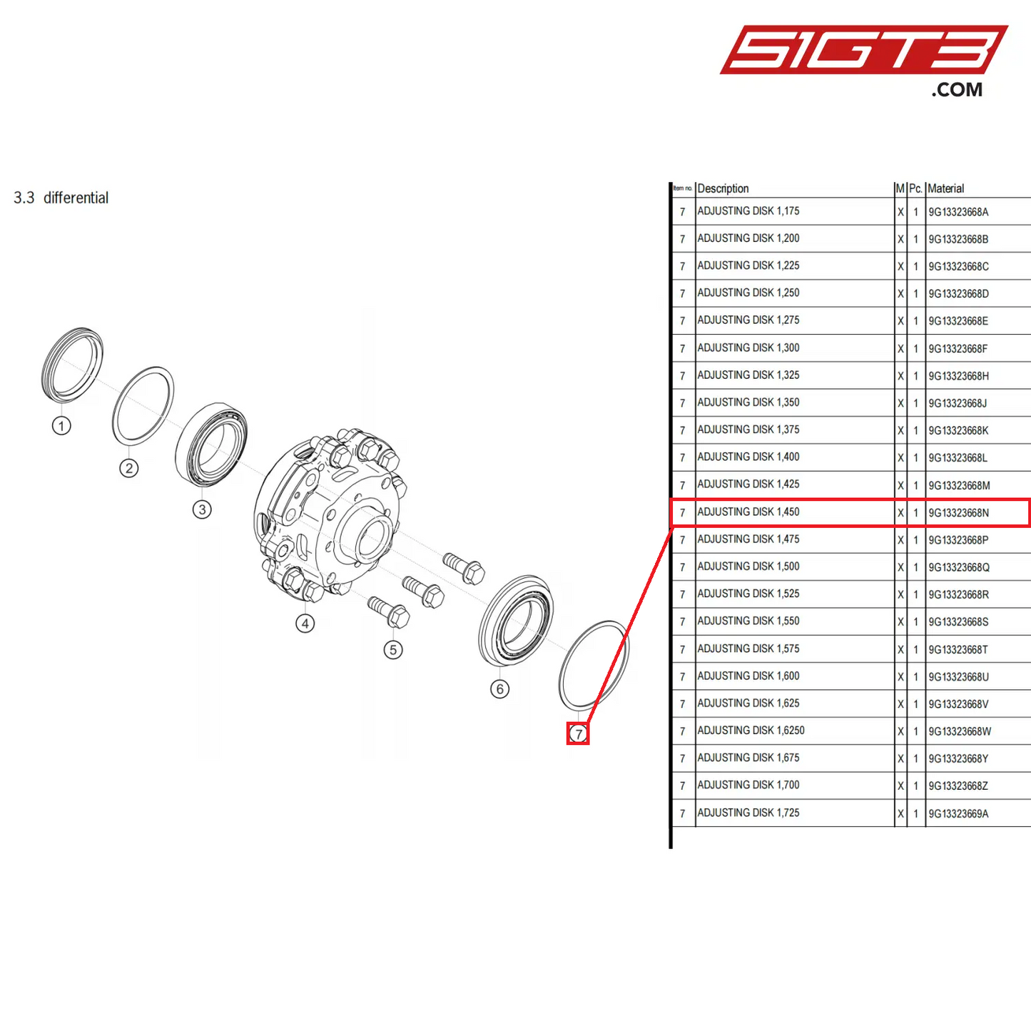 ADJUSTING DISK 1,450 - 9G13323668N [PORSCHE 718 Cayman GT4 Clubsport]