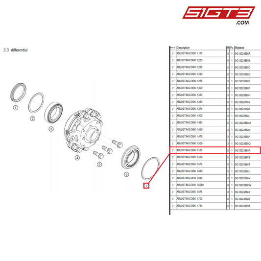 ADJUSTING DISK 1,525 - 9G13323668R [PORSCHE 718 Cayman GT4 Clubsport]