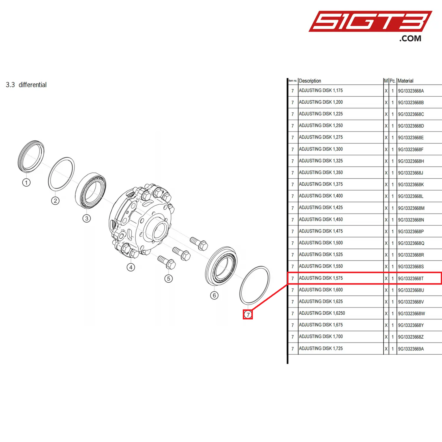 ADJUSTING DISK 1,575 - 9G13323668T [PORSCHE 718 Cayman GT4 Clubsport]