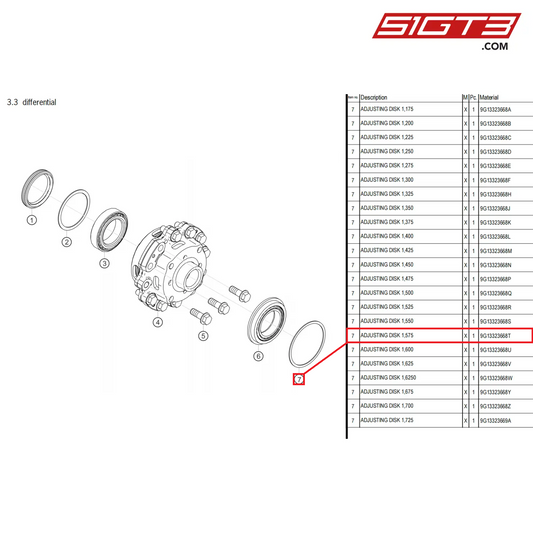 ADJUSTING DISK 1,575 - 9G13323668T [PORSCHE 718 Cayman GT4 Clubsport]