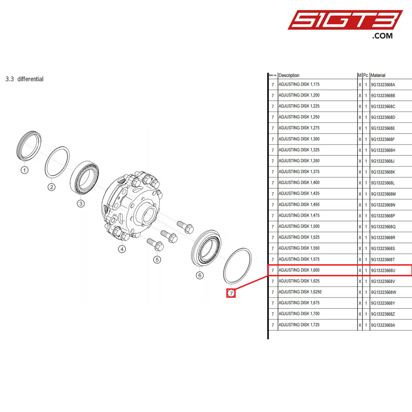 ADJUSTING DISK 1,600 - 9G13323668U [PORSCHE 718 Cayman GT4 Clubsport]